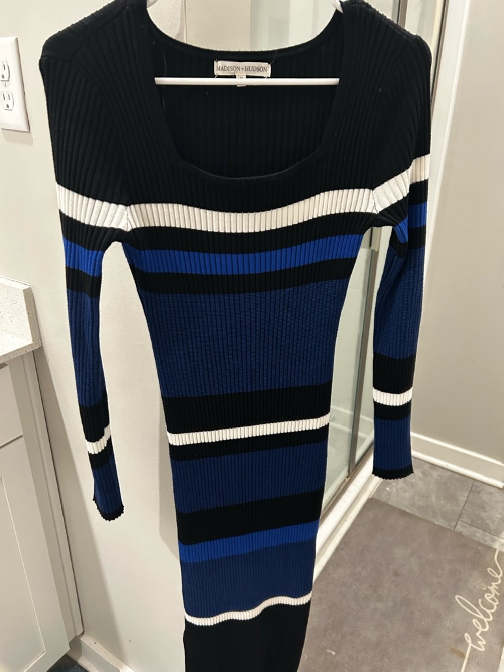 Macy's Black, Blue & White Ribbed Maxi Dress
